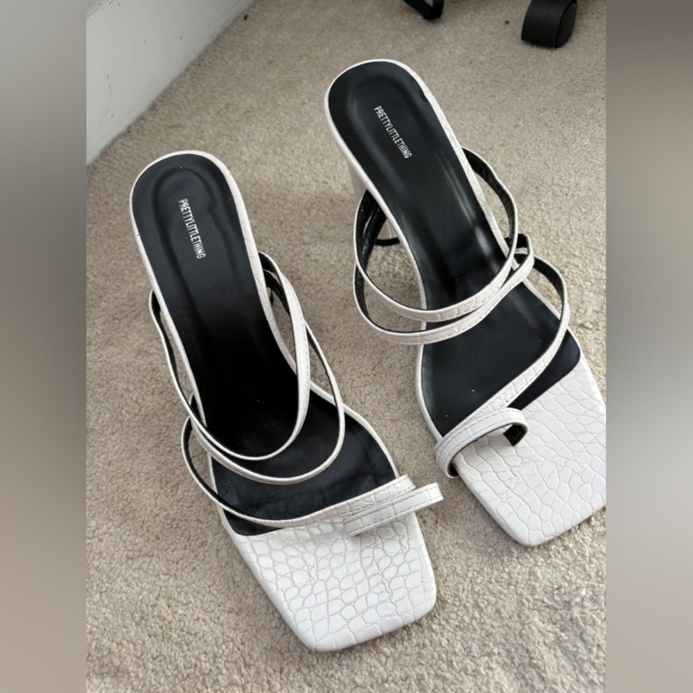 White Croc-Effect Strappy Heels